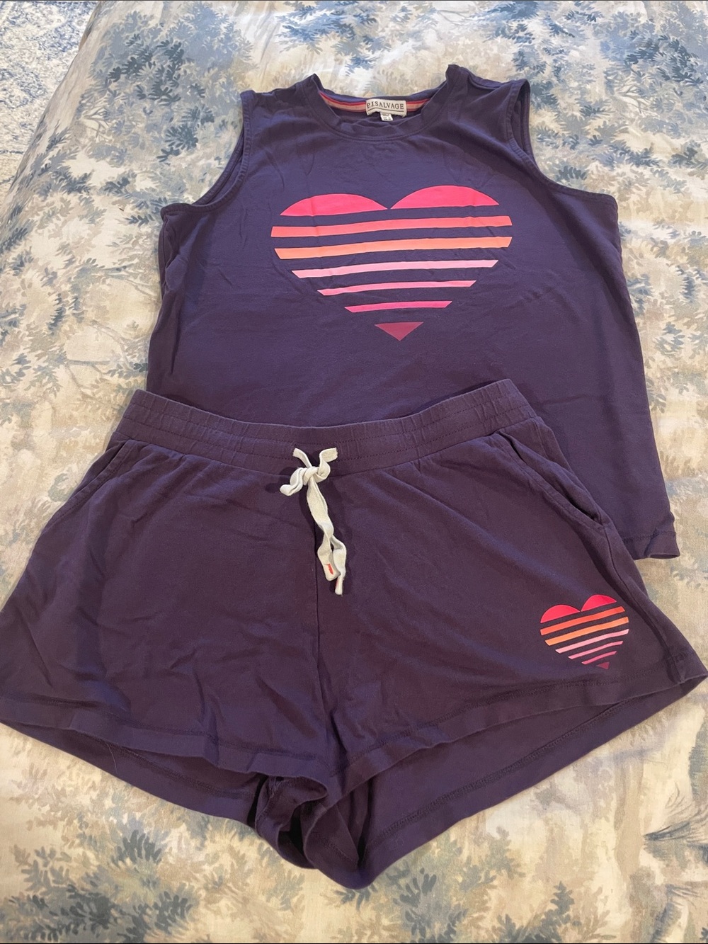PJ Salvage Purple Tank & Shorts Pajama Set with Pink striped Heart